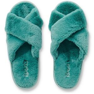 New NWT Kip & Co jade green fluffy crisscross slide slippers 35/36 5/6